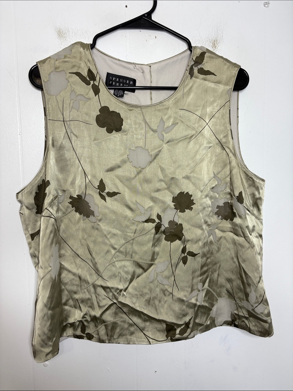 Spenser Jeremy Top Womens 16 Silk Satin Floral Shell Blouse Tank Button Back